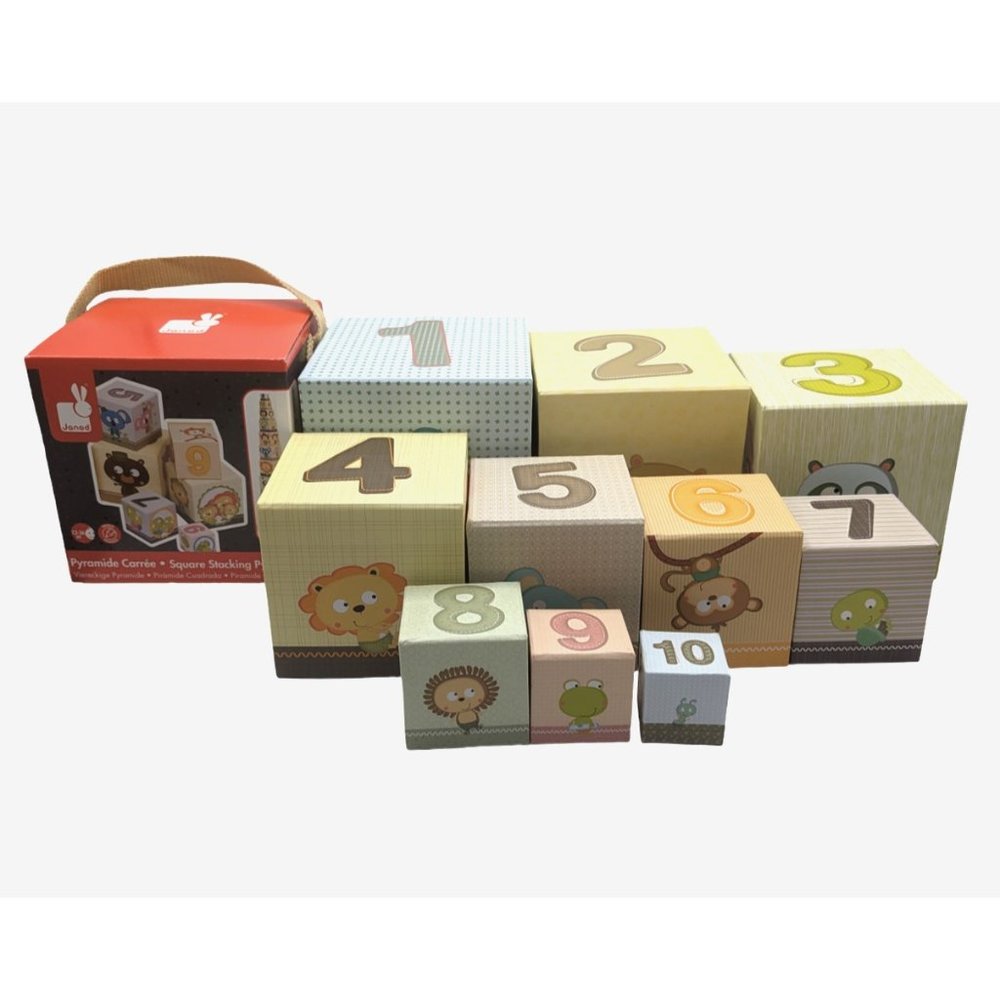 Janod Square Stacking Pyramid Juratoys  Counting Blocks 2012 France for 12-36 M